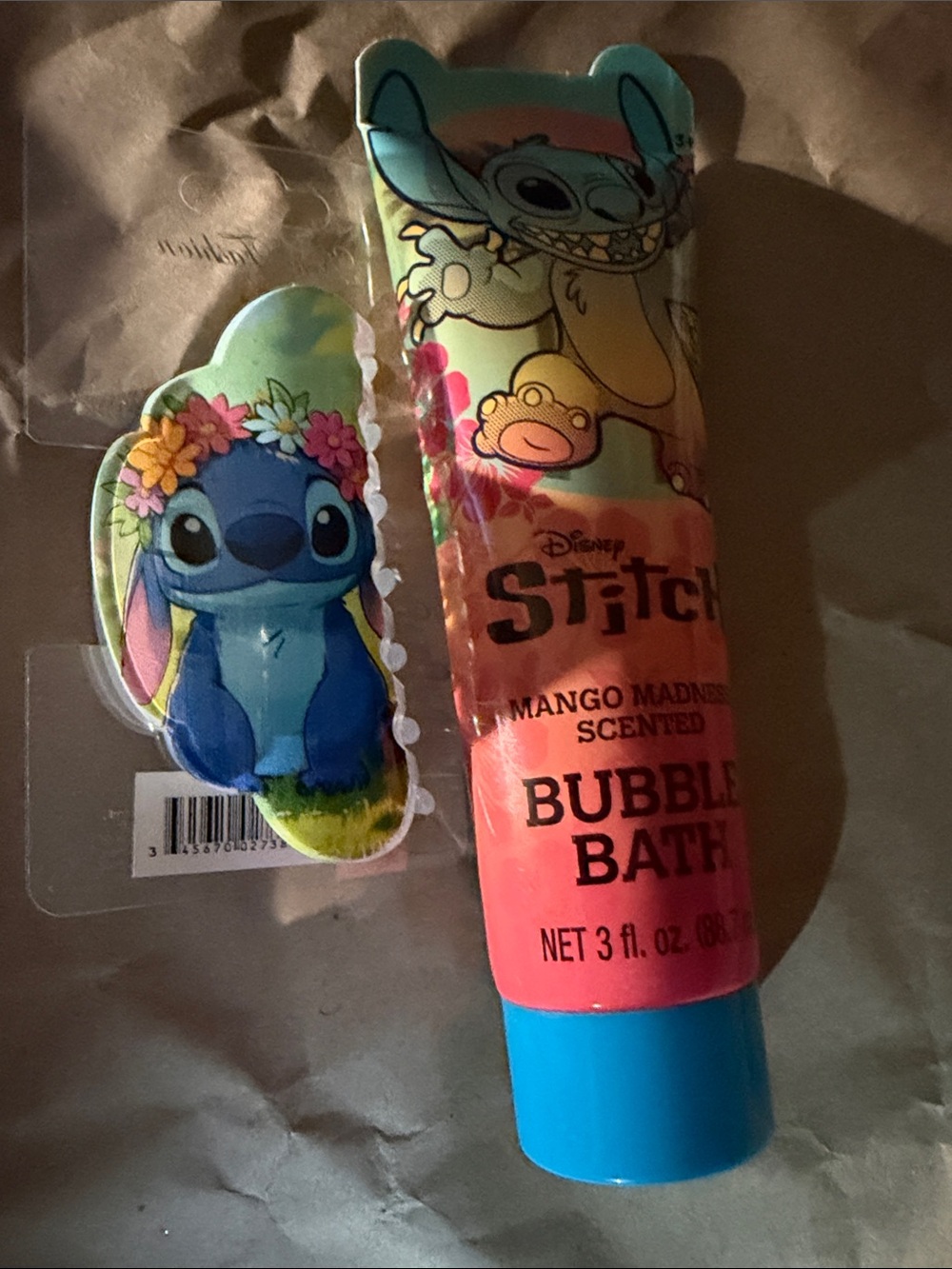 Stitch hair claw and bubble bath